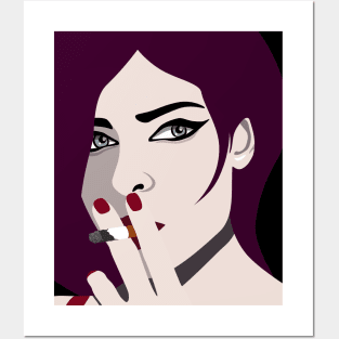 Pretty Punk Girl with Cig Smokey Eyes Red Lips Posters and Art